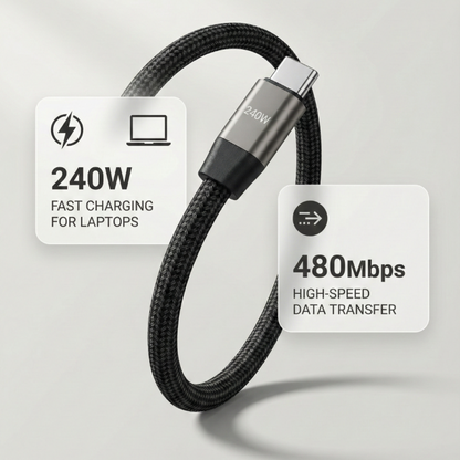 240W Type C to C Cable with 360 Degree Aluminum Stand