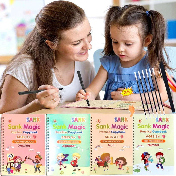 Kids Magic Practice Book For Learning & Growth (4 Books + 1 Pen + 1 Grip + 5 Refill)