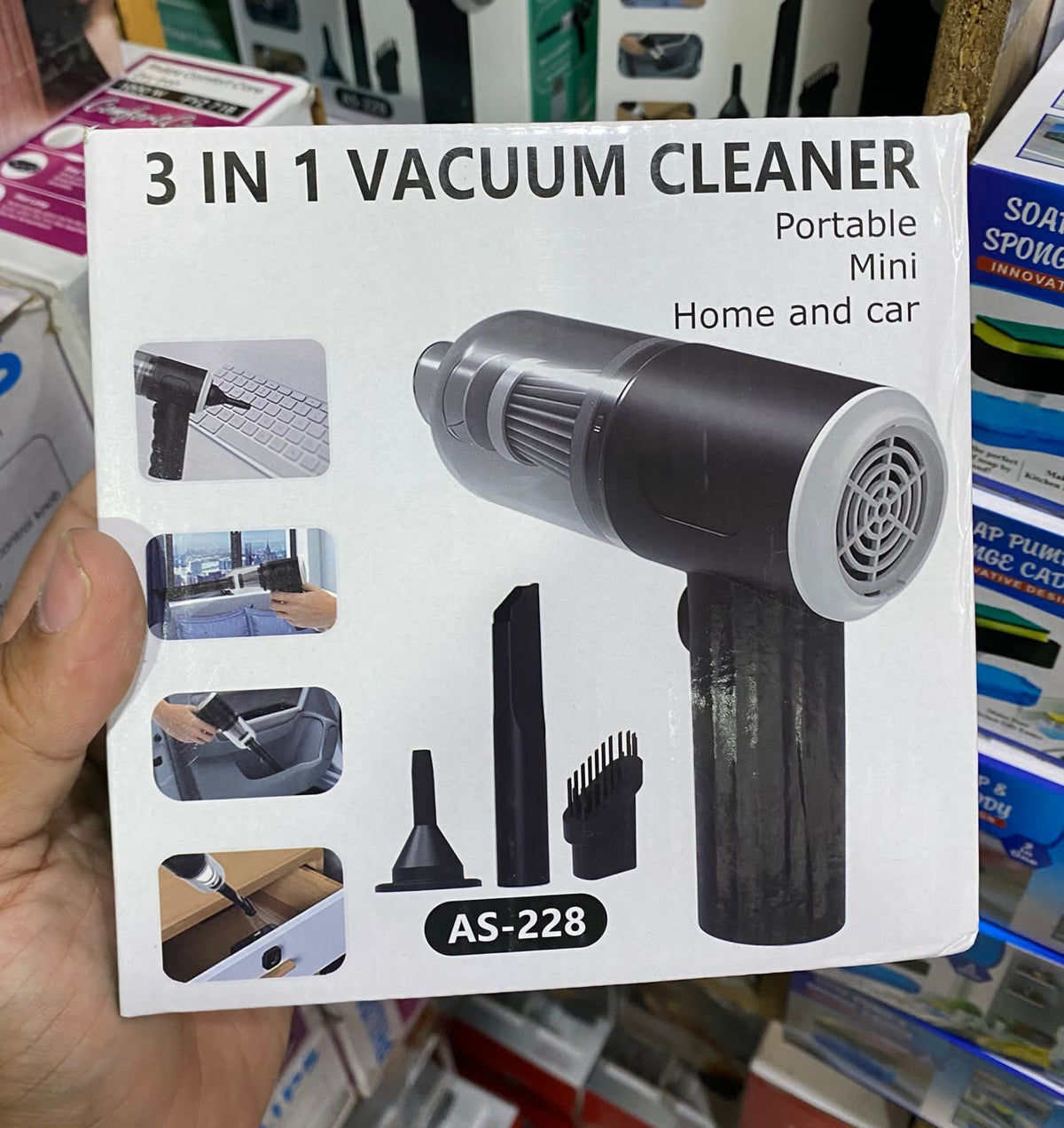 3 in 1 Portable Vacuum Cleaner Duster Blower Air Pump Wireless Hand-Held Cleaning For Car Home – AS 228