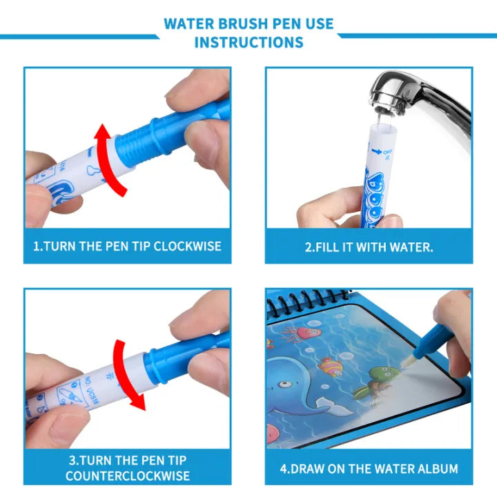 Magic Water Book (Reusable) + 1 Magic Water Pen ( Set of 3 )
