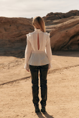 High neck ruffled cropped blouse