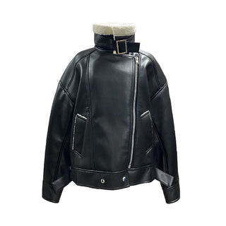 Vegan leather shearling jacket