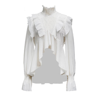 High neck ruffled cropped blouse