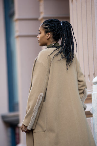 Extra long oversized coat with faux fur